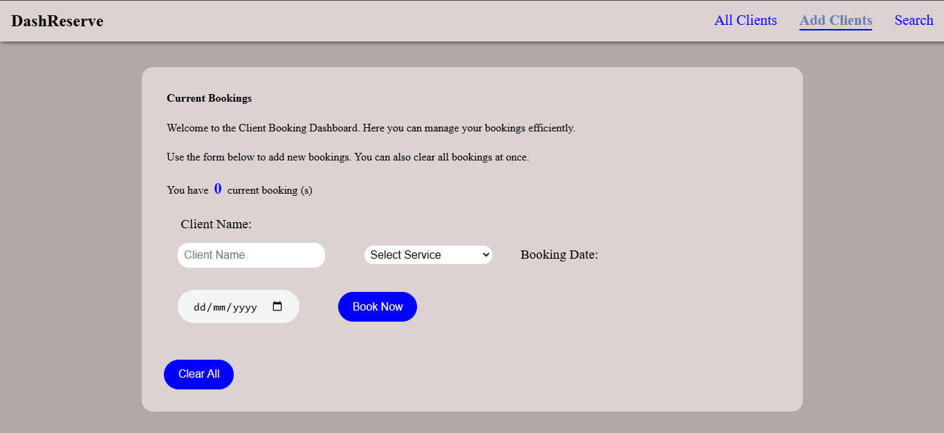 Screenshot of DashReserve project